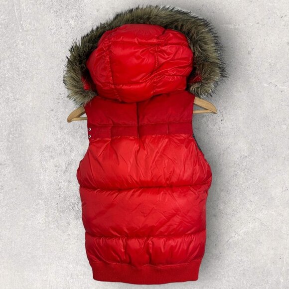 G-Star Whistler Puffer Vest Red Size XS Full Zipper Fur Trim Removable Hood Coat - Picture 9 of 15